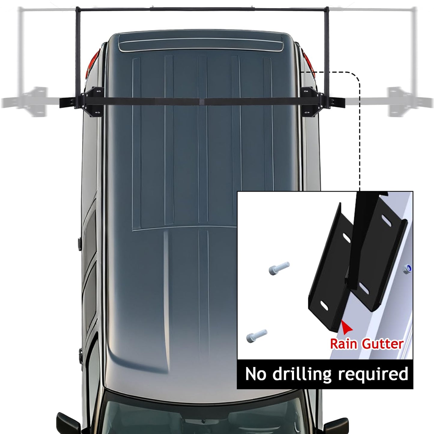 hightall Universal Van Ladder Rack with Roller,Adjustable Length 57-70" with Cargo Stoppers for Van with Rain Gutter,Compatible with Chevy Express 1500 2500 3500 Ford Econoline GMC Savana