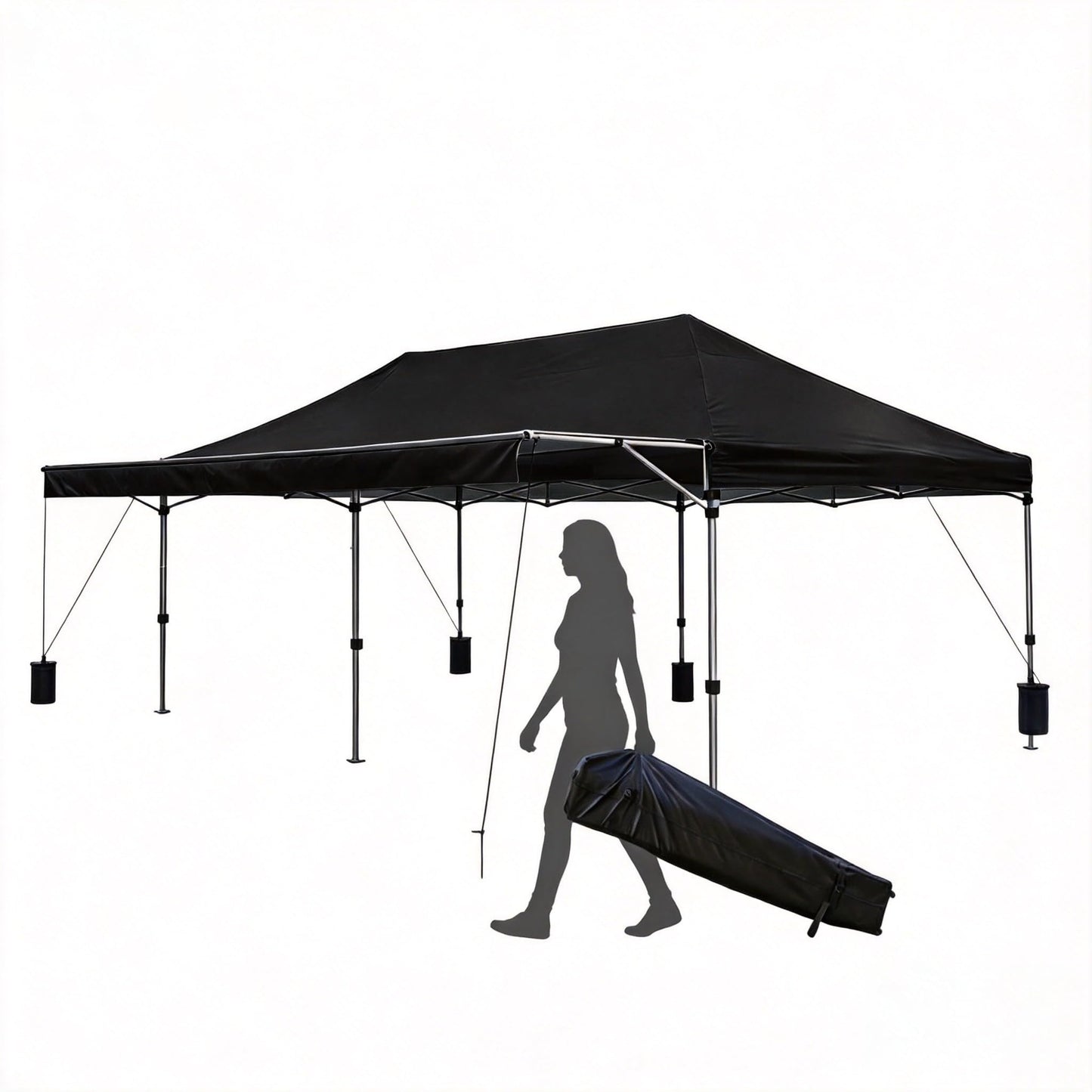 10X20FT Pop Up Canopy Tent, Beach Tent with One Push Setup, Sun Shelter with Slant Legs & Carrying Bag, Waterproof & UV Protected, Outdoor Canopy for Commercial Events, Camping, Backyard Party, Black