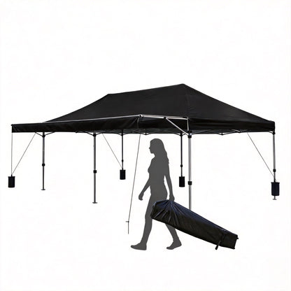 10X20FT Pop Up Canopy Tent, Beach Tent with One Push Setup, Sun Shelter with Slant Legs & Carrying Bag, Waterproof & UV Protected, Outdoor Canopy for Commercial Events, Camping, Backyard Party, Black