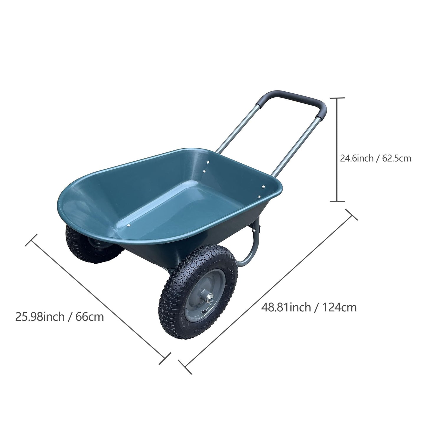 GarveeLife Garden Wheelbarrow Cart, Heavy-Duty Utility with Dual Wheels, Built-in Stand, Ideal for Home, Yard, and Garden - Green