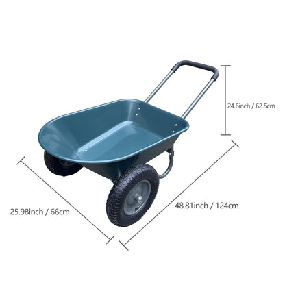 GarveeLife Garden Wheelbarrow Cart, Heavy-Duty Utility with Dual Wheels, Built-in Stand, Ideal for Home, Yard, and Garden - Green
