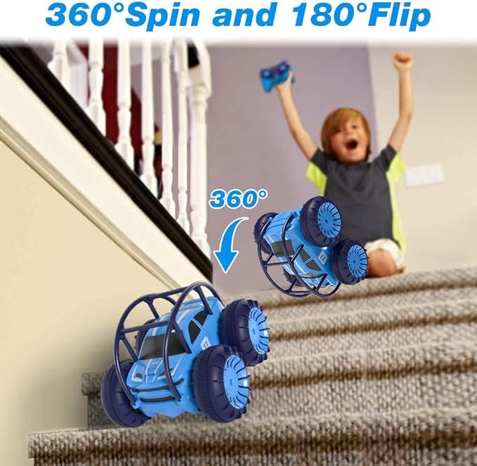 MaxTronic Amphibious Remote Control CarRechargeable RC Cars Toy 360° Flips Rotation Stunt Crawler 15KM/H 4WD All Terrain Outdoor Indoor Toy for Kids Boys Girls 3-12
