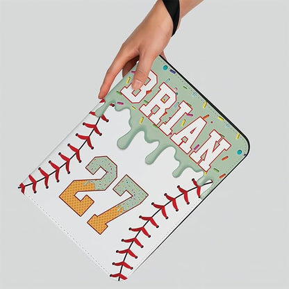 Personalized Ice Cream Drip Baseball Card Binder with Name &amp Number – Zipper Trading Card Album with Handle – Collector Case for Players &amp Fans (Ice Cream Drip Art #4)