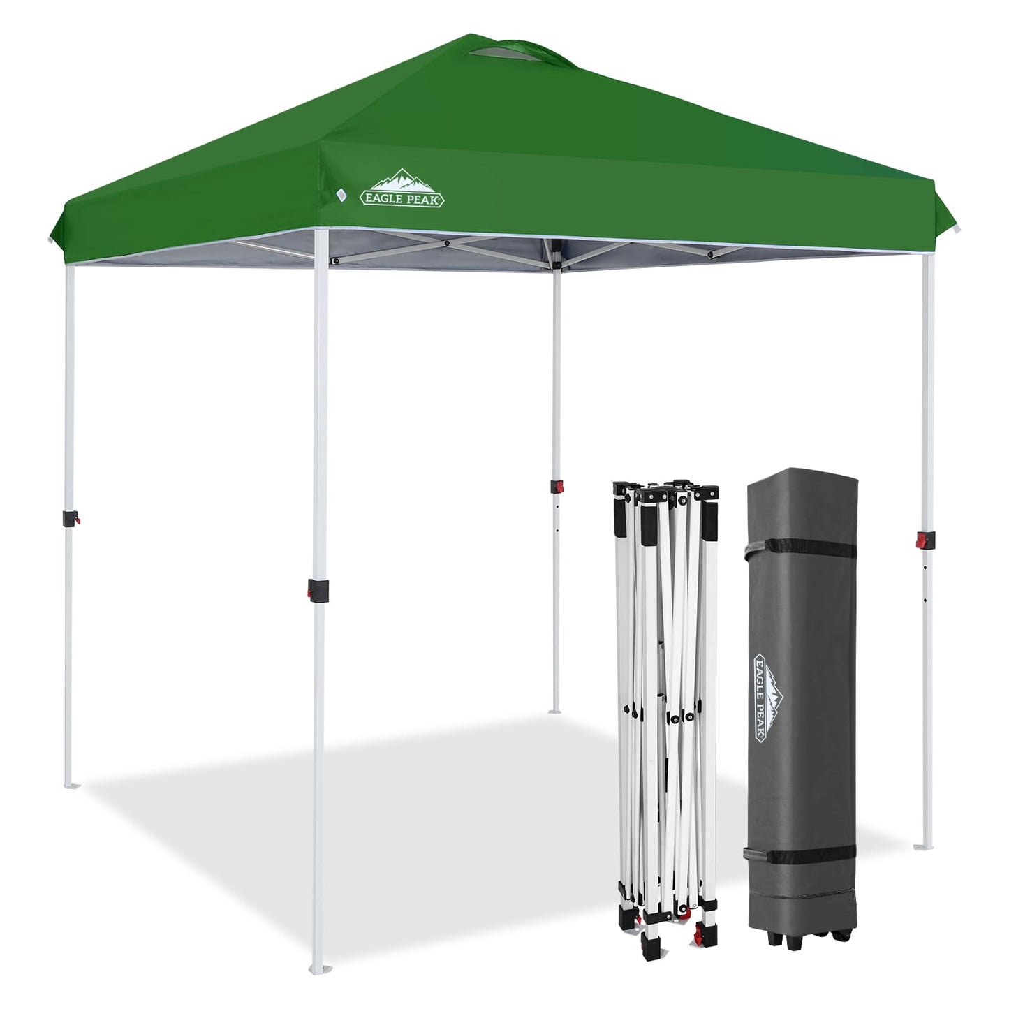 EAGLE PEAK Pop Up Canopy Tent with Wheeled Carry Bag, 8 Stakes, 4 Ropes, Easy Set Up Tent Canopy, 6.6x6.6 ft, Green