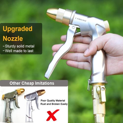 FANHAO Heavy Duty Metal Garden Hose Nozzle - Adjustable Brass Tip Spray for Plants, Cars & Pets