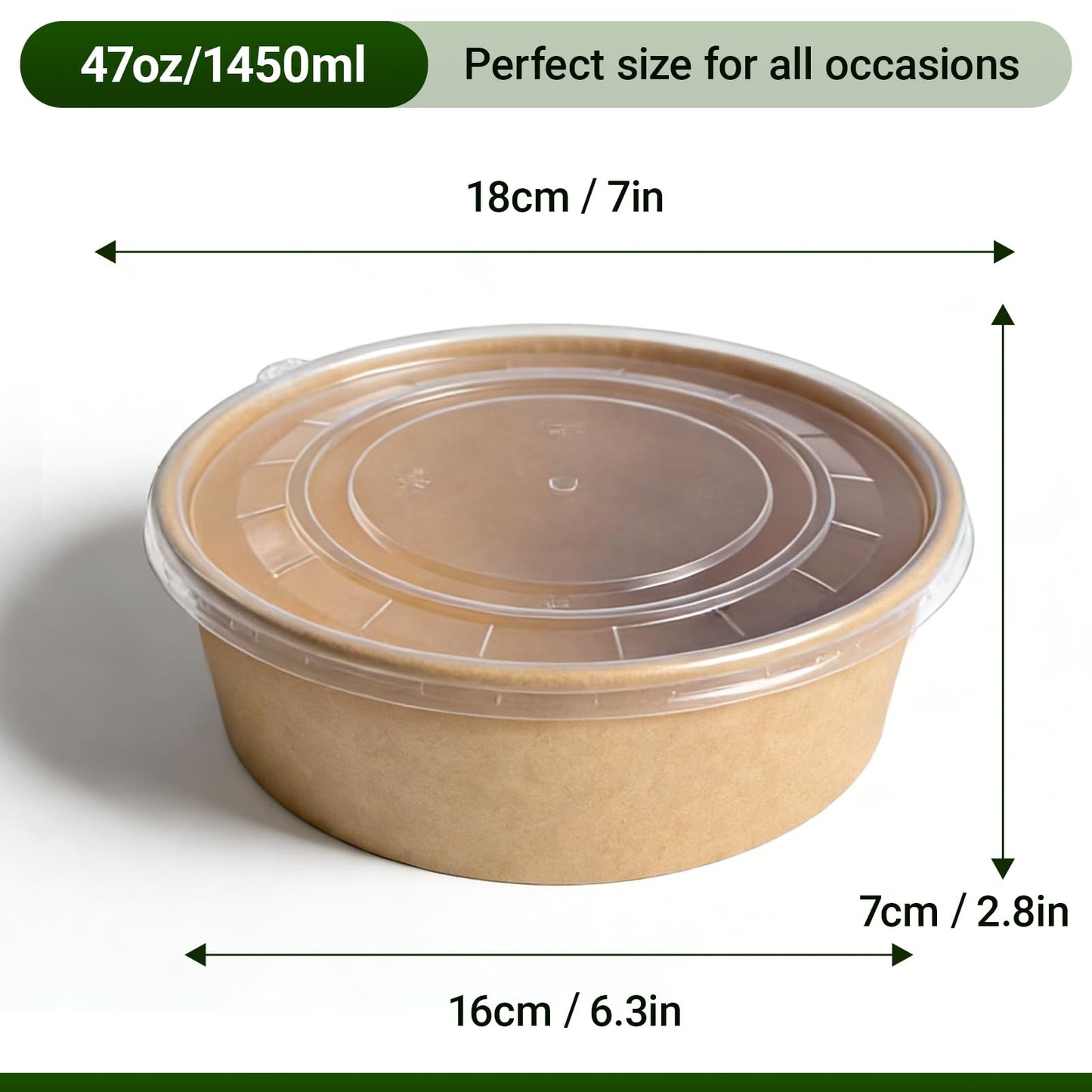 ganfaner 47oz Disposable Meal Prep Food Container w/Lids, 200 Sets Deli Bowl Paper Box To Go, Sturdy Bulk Pack for Event Restaurant Food Serving Salad Soup Pho Acai Picnic