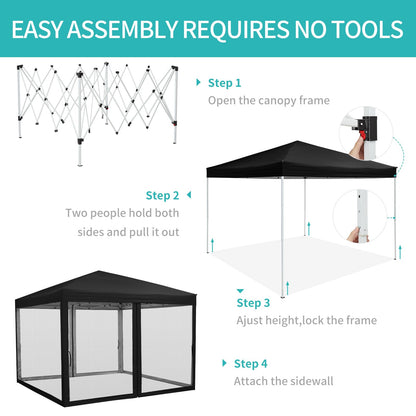 10 x 10 FT Pop Up Canopy, 3 Height Adjustable Instant Canopy with Mosquito Netting, Portable Screen Shelter with Wheeled Carry Bag, Heavy Duty Sun Shade for Patio, Backyard, Black