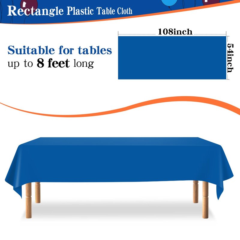 YSYJ 12 Pack Royal Blue 54 x 108 Inch Disposable Plastic Tablecloths Rectangle Table Cloth Plastic Table Cover for Parties