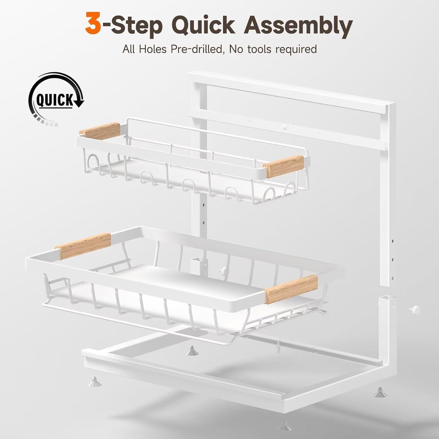 Sevenblue Under Sink Organizer - Height Adjustable 2-Tier Storage Shelf for Kitchen & Bathroom (White, Extra Large)