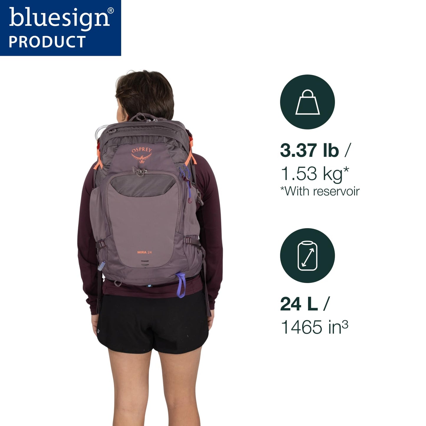 Osprey Mira 24L Women's Hiking Backpack with Hydraulics Reservoir - Hydration Pack with Water Bladder, Graphite Purple