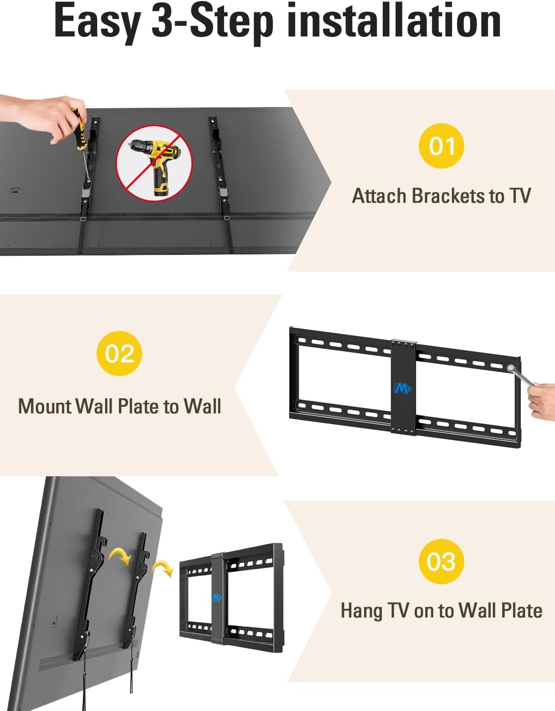 Mounting Dream TV Wall Mount - Universal Tilt for 37-75 Inch TVs | Max VESA 600x400mm, 132lbs Capacity