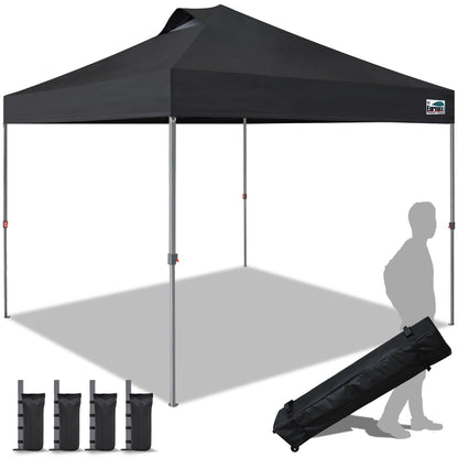 Eurmax USA NOMATTER ONE-Person Open&Close 10x10ft Pop Up Canopy Tent，Portable Shelter Canopy for Outdoor Events，Instant Canopies, Temporary Sunshade,Bonus 4 Sand Bags(Black)
