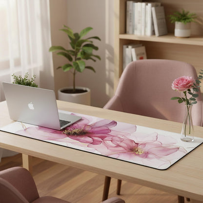 XXL Extended Gaming Mouse Pad (47.2 x 23.6 Inch), Giant Pink Floral Desk Mat for Full Coverage, Luxury Alcohol Ink Marble Design, Non-Slip Blotter, Premium Workspace Protector