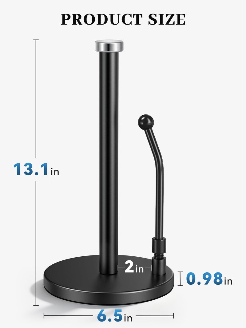 SMARTAKE Paper Towel Holder, Paper Towel Dispenser Standing Weighted Base Non Slip, Spring Arm Fit Most Size Paper Roll, Stainless Steel Paper Towel Holder for Home Kitchen Countertop Tabletop, Black