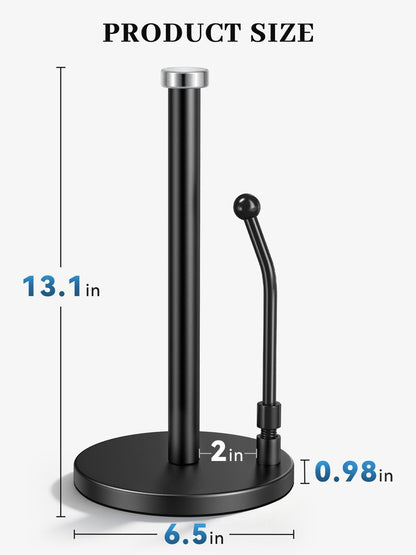SMARTAKE Paper Towel Holder, Paper Towel Dispenser Standing Weighted Base Non Slip, Spring Arm Fit Most Size Paper Roll, Stainless Steel Paper Towel Holder for Home Kitchen Countertop Tabletop, Black