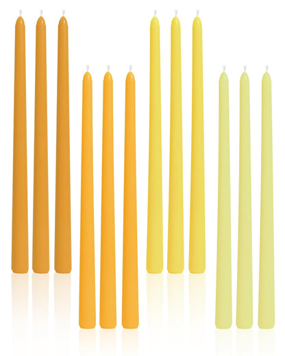 Viyffo Taper Candles, 12 Inch, 12 Pack, Yellow – Unscented, Smokeless Design, Up to 8-Hour Burn – Tall Candlesticks for Table Decor, Weddings & Dinners