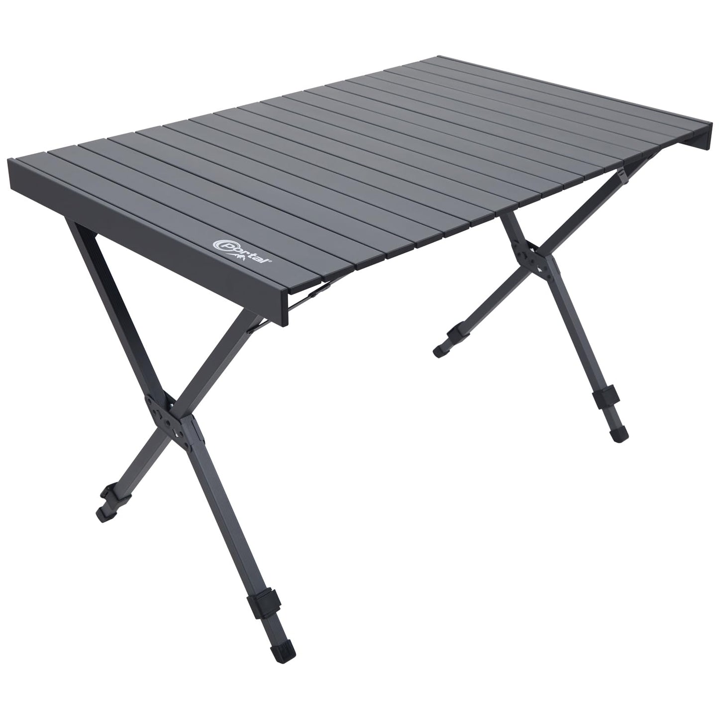 PORTAL Folding Outdoor Camping Table with Adjustable Height, Aluminum Roll-Up Top and Carry Bag, Big Large Portable Tables for Picnic, BBQ and Tailgating, Dark Gray