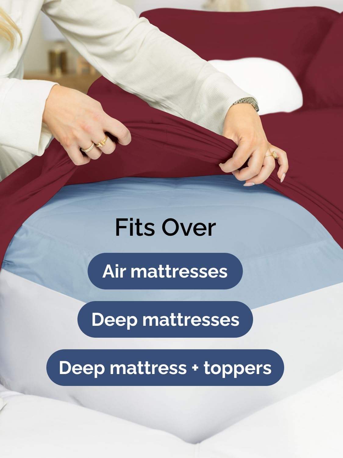 Skiennix Extra Deep Full Sheet Set - 6 Piece Breathable Cooling Bedding - Soft Wrinkle-Free Burgundy