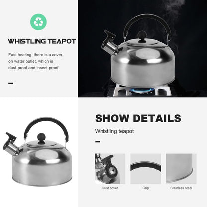 PRETYZOOM Stainless Steel Whistling Kettle for Stove Top and Induction Flat Bottom 7.08In Water Kettle with Ergonomic Handle Fast Heating Pot for Home Camping and Outdoor Brewing