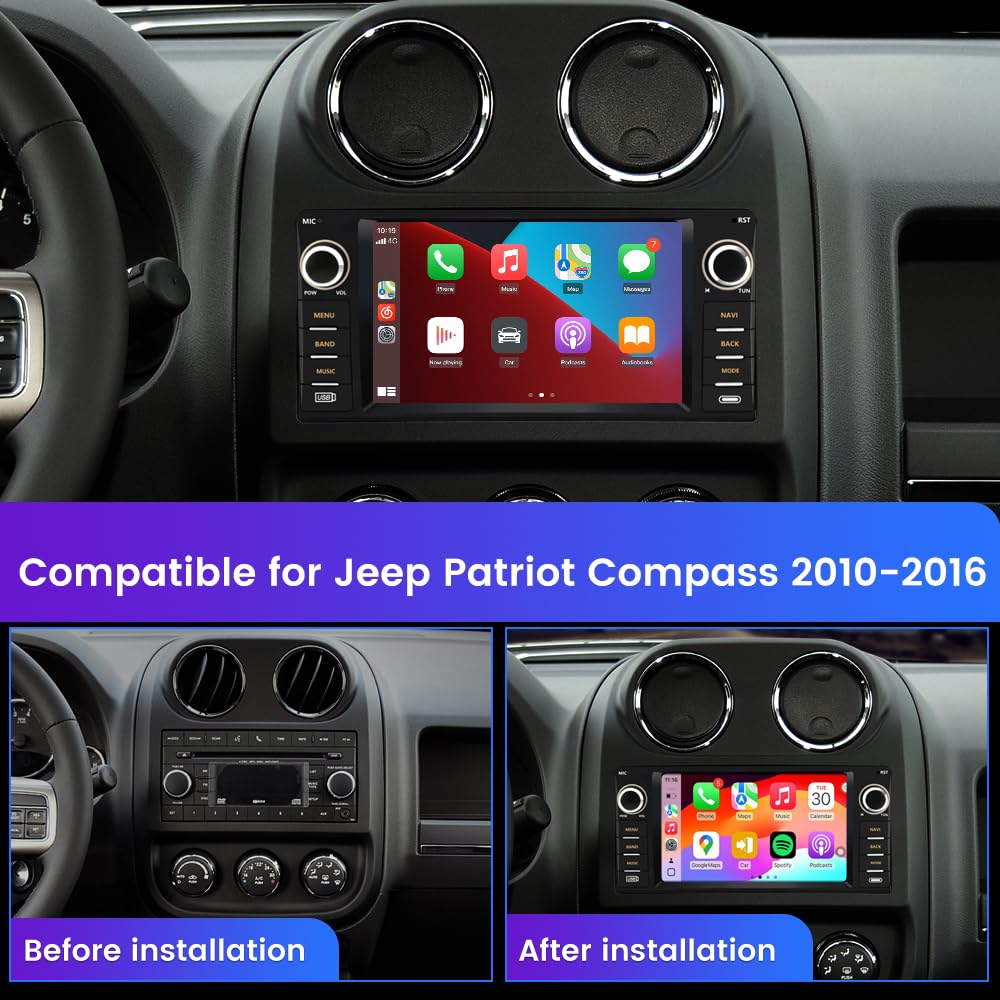 5G WiFi Car Stereo for Jeep Compass Patriot, 7 inch Touch Screen Android 13 Radio with Bluetooth GPS Wireless CarPlay Android Auto AM/FM DSP Wireless Update Menu Button(2GB+64GB)