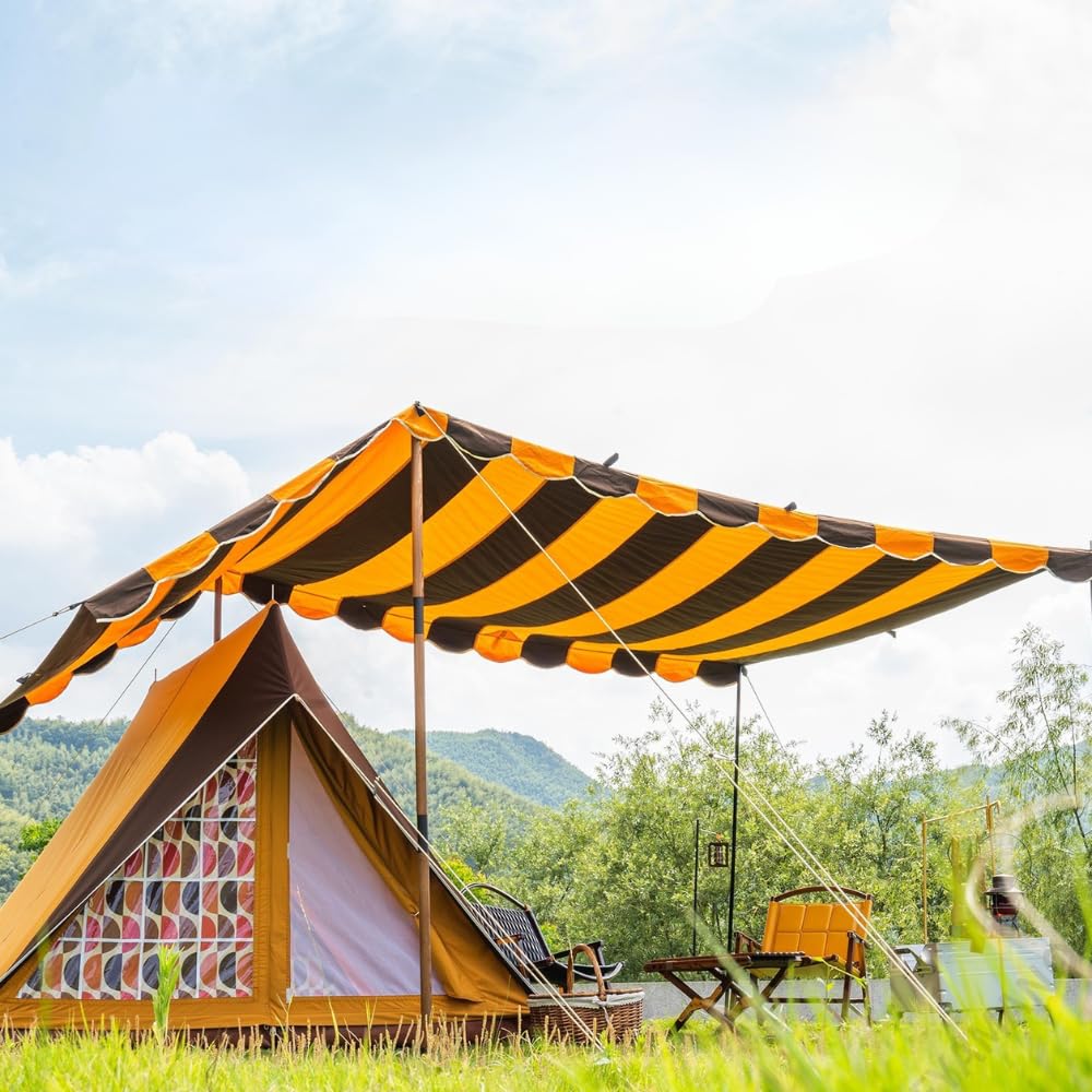 Wild Luxury Vintage TC Cotton Camping Tent, 2 Person Flying House Style Canvas Shelter, Waterproof & Breathable Glamping Tent