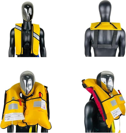3-Pack 150N Unisex Automatic Life Jacket - Lightweight Inflatable Flotation Device with Reflective Patches, Whistle, Extra Tube - Suitable for Rowing, Boarding (Blue)