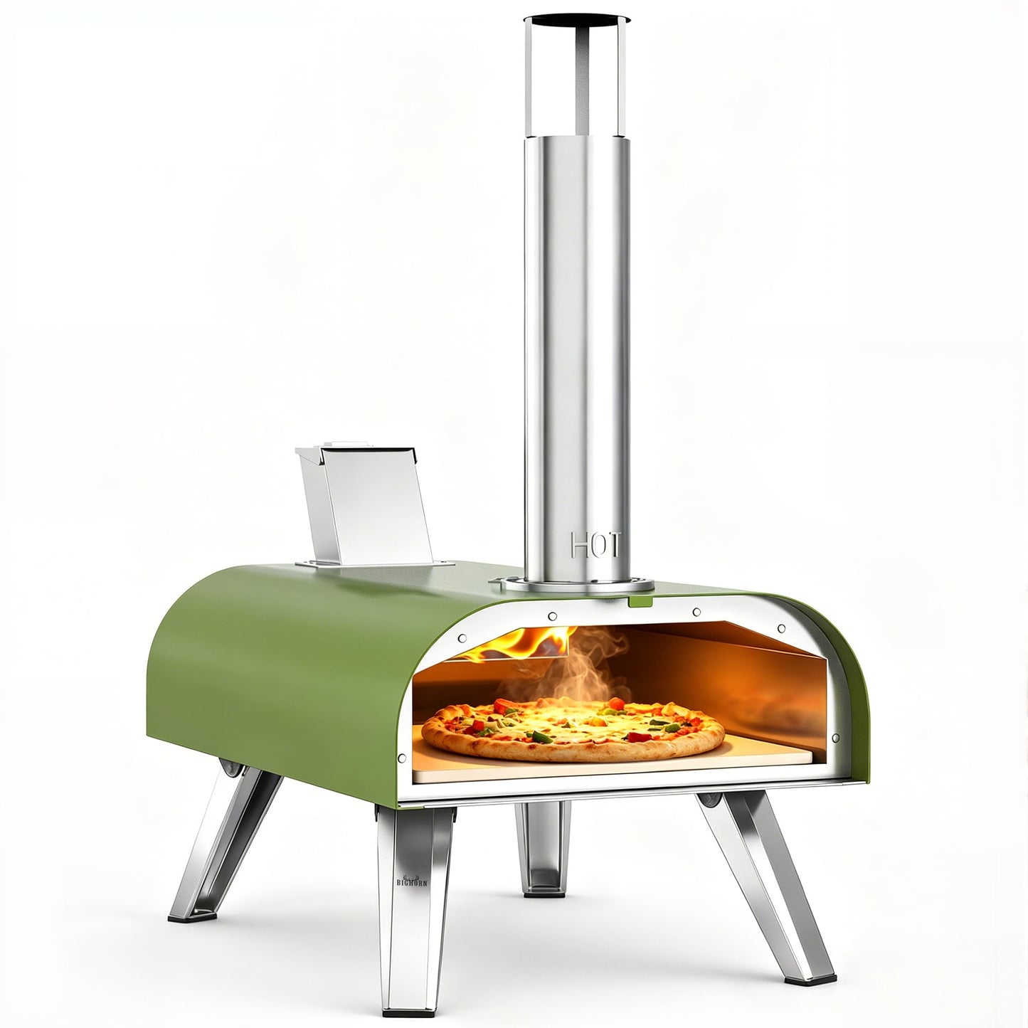 BIG HORN 12" Multi-Fuel Outdoor Pizza Oven Reach up to 1110℉– 3-in-1 Wood,Gas&Electric Compatible (Burners Sold Separately),Pellet Pizza Oven Portable Pizza Maker for Backyard,Camping&Tailgating,Green