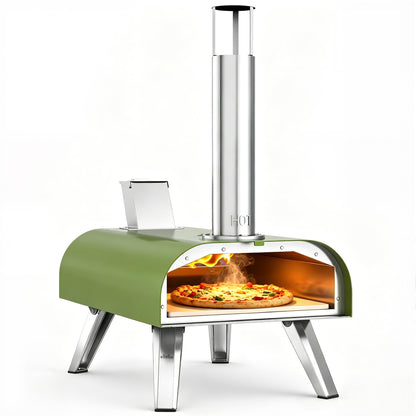 BIG HORN 12" Multi-Fuel Outdoor Pizza Oven Reach up to 1110℉– 3-in-1 Wood,Gas&Electric Compatible (Burners Sold Separately),Pellet Pizza Oven Portable Pizza Maker for Backyard,Camping&Tailgating,Green