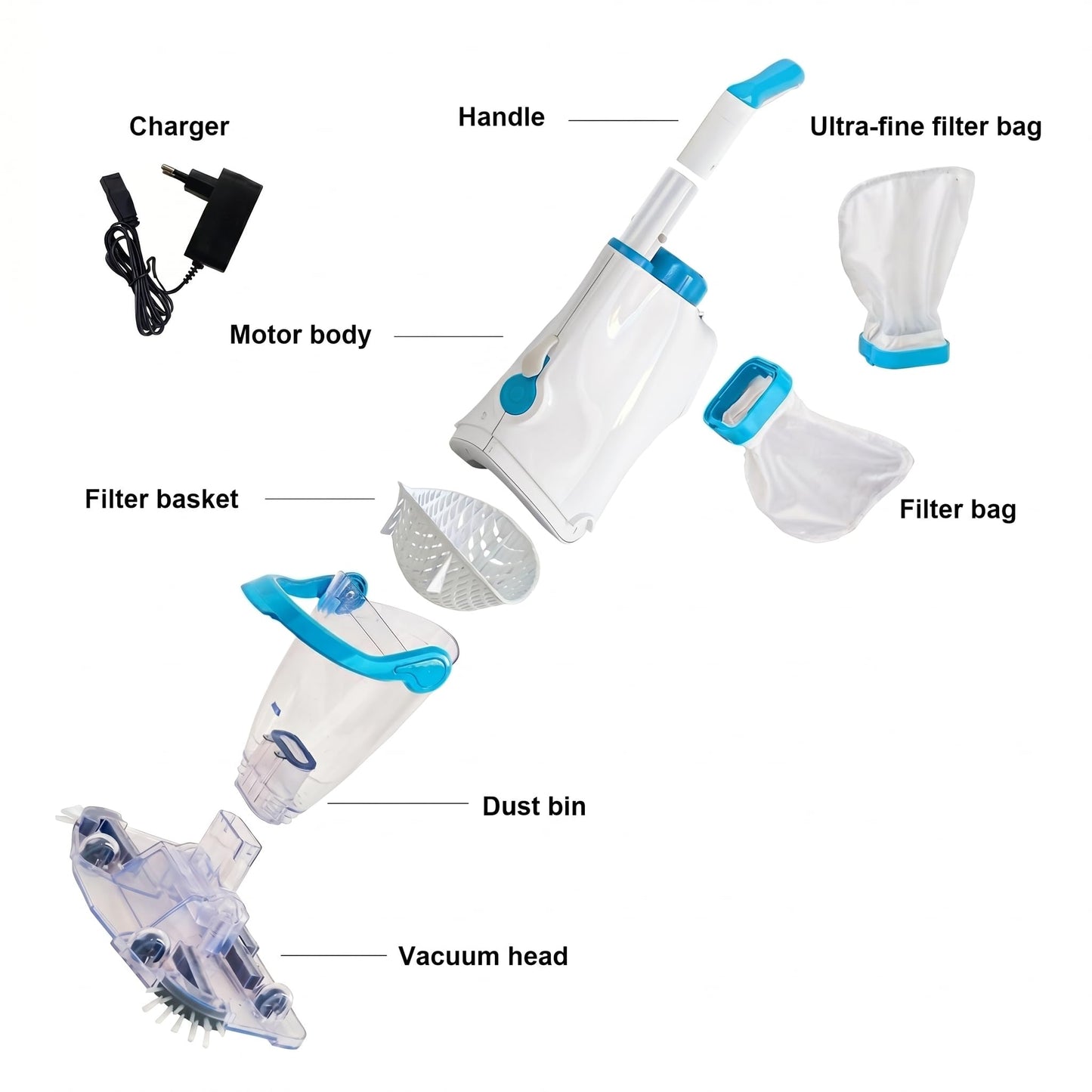 CZYBYTE Handheld Pool Vacuum Cleaner, Rechargeable Pool Bottom Cleaner with Strong Suction, 1 H Runtime,for Above Ground/Inground Pools, Spas and Hot Tubs, White