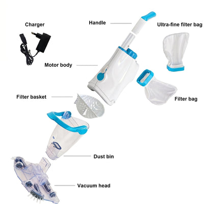 CZYBYTE Handheld Pool Vacuum Cleaner, Rechargeable Pool Bottom Cleaner with Strong Suction, 1 H Runtime,for Above Ground/Inground Pools, Spas and Hot Tubs, White