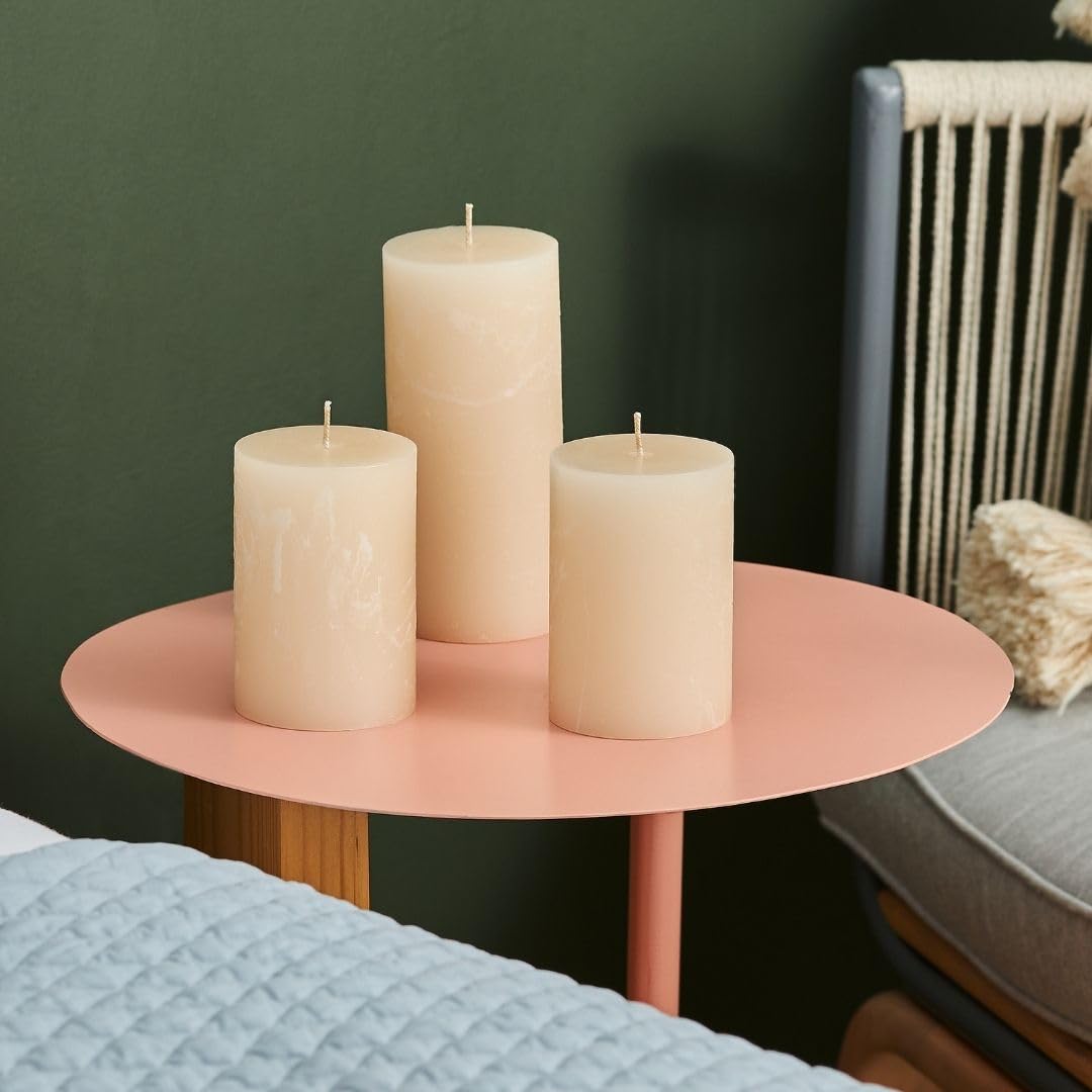 Simply Soson 3x6 inch Ivory Pillar Candles Set of 3, Rustic Texture, Unscented Ivory Candles, Dripless Candles, 3 inch Pillar Candles Ideal as Wedding, Parties, Spas, Dinner, Home Decoration, Church