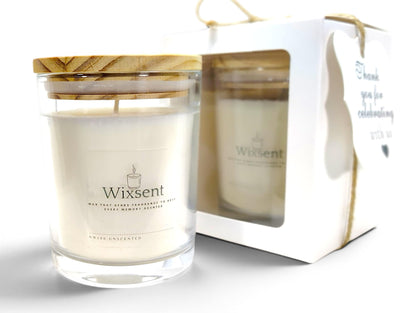 Wixsent Unscented Soy Wax Candle 7oz – Fragrance Free Clean Burn Candle in Clear Glass Jar with Bamboo Lid, Cotton Wick, Minimalist Gift Candle for Home with Gift Box