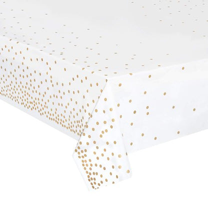 hapray 4 Pack Plastic Tablecloths for Rectangle Tables, Waterproof Disposable Party Table Cloths with Gold Dot, Rectangular Table Covers for Decorations, Baby Shower, Birthday, Wedding, New Year