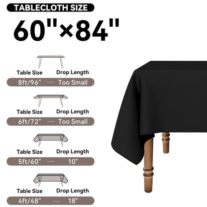 Romanstile Rectangle Tablecloth - Waterproof and Wrinkle Resistant Washable Polyester Table Cloth for Kitchen Dining/Party/Wedding Indoor and Outdoor Use (60 x 84 inch,Black)