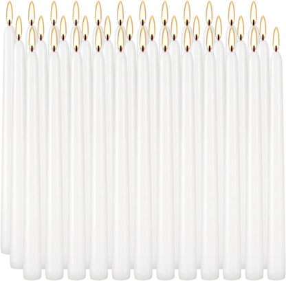 YOROXRG 36 Pack White Taper Candles, 7-8 Hours Burn Time, Unscented, Smokeless and Dripless, 0.8 x 10 Inch Dinner Candle Set for Household, Wedding, Party and Home Décor Candlesticks