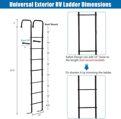 OUTPRIZE Universal Exterior RV Ladder, 7.6FT-8.4FT Aluminum Travel Trailer Ladder, 250lbs Capacity, Black