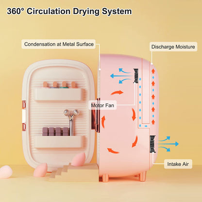 JSTPRO Skincare Fridge, 6L Pink Makeup Fridge with Dimmable LED Light Mirror, Portable for Bedroom, Car, Office & Dorm