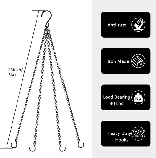 Garini 23-Inch Hanging Basket Chains - Durable Plant Hangers with Hooks for Planters & Bird Feeders | Black 3-Pack