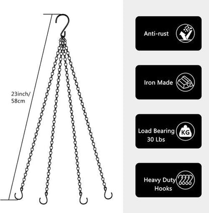 Garini 23-Inch Hanging Basket Chains - Durable Plant Hangers with Hooks for Planters & Bird Feeders | Black 3-Pack