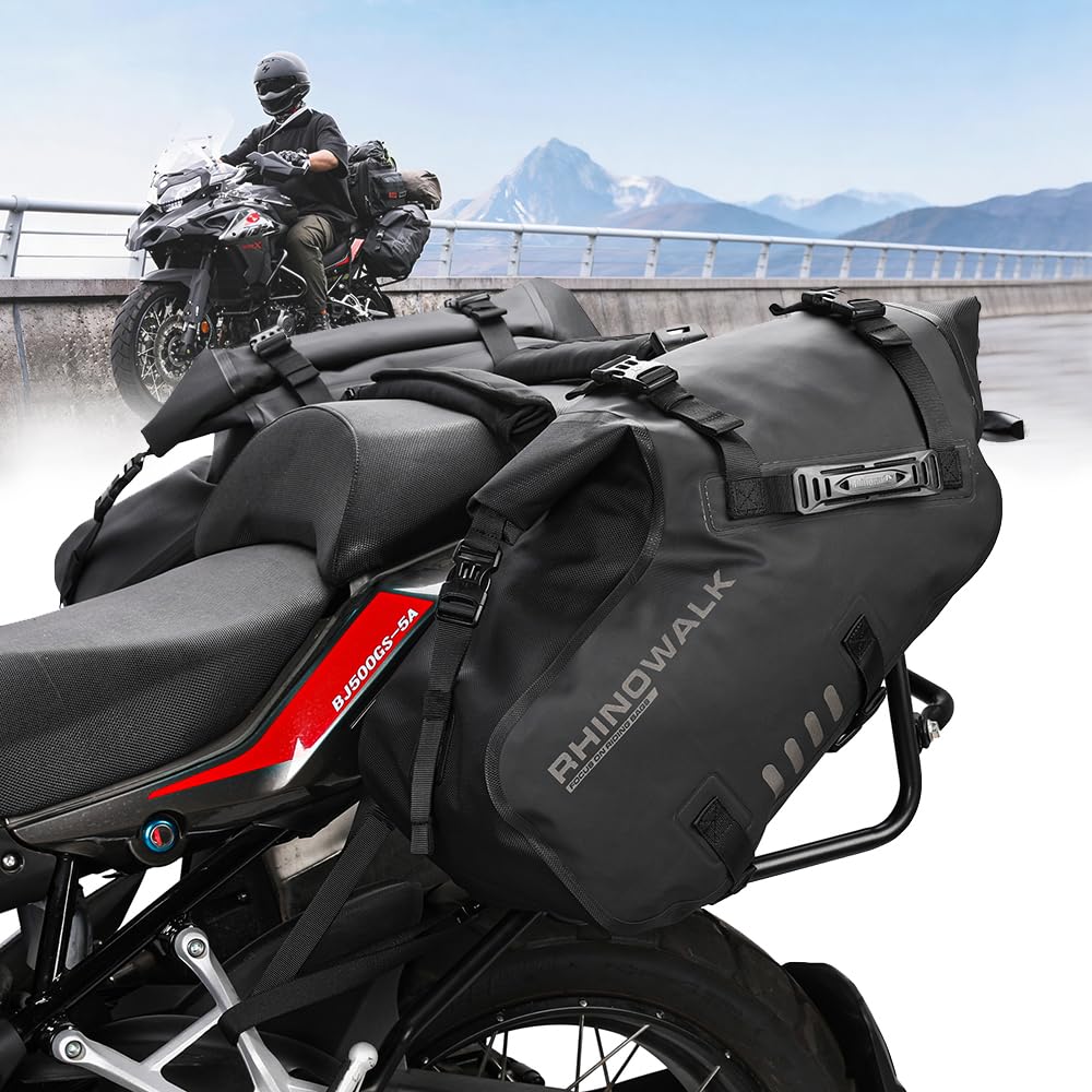 Rhinowalk Motorcycle Saddle Bags Waterproof Anti-Vibration Motor Side Bags Shoulder Bag Motorbike Panniers 28L(14L*2) for most Adventure and Sport Motorcycle Racks, 1 Pair