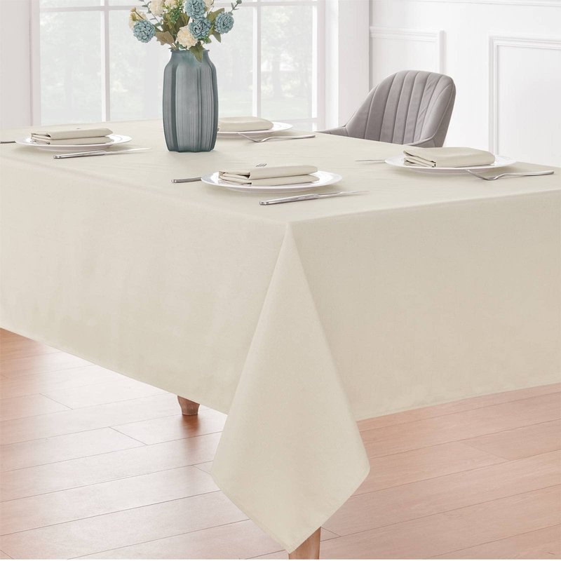 Veblandy Rectangle 8 Feet Tablecloth 60x120 inch Linen Textured Table Cloth Stain and Wrinkle Resistant Washable Polyester, Decorative Table Cover Waterproof for Dining, Buffet and Camping, Beige
