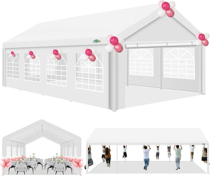 COBIZI 13x26 Party Tent Heavy Duty Waterproof(Better Than Galvanized), Outdoor White Gazebo Event Shelter Wedding Canopy for Parties BBQ Commercial with Removable Sidewall Windows, Powder Coating