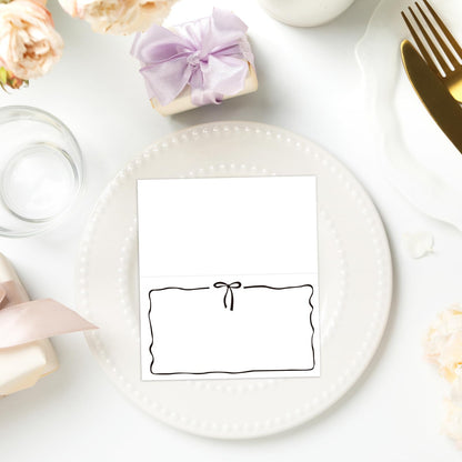 Whaline 100Pcs Bow Place Cards 2 x 3.5 Inch Cute Black Bow Knot Tent Name Cards Blank Seat Assignment Labels for Coquette Birthday Party Table Setting Supplies