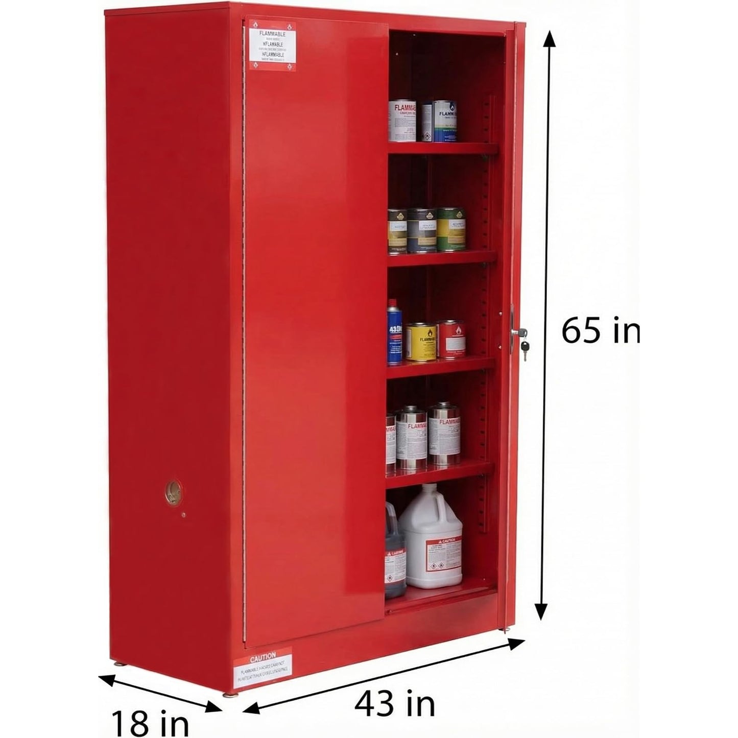 45 Gallon Flammable Safety Cabinet, Industrial Yellow Steel Storage for Flammable Liquids, 2 Adjustable Shelves, Double-Wall Fireproof Cabinet with Manual Close Doors & Vents - Red