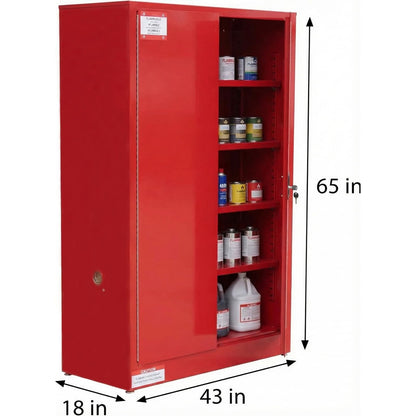 45 Gallon Flammable Safety Cabinet, Industrial Yellow Steel Storage for Flammable Liquids, 2 Adjustable Shelves, Double-Wall Fireproof Cabinet with Manual Close Doors & Vents - Red