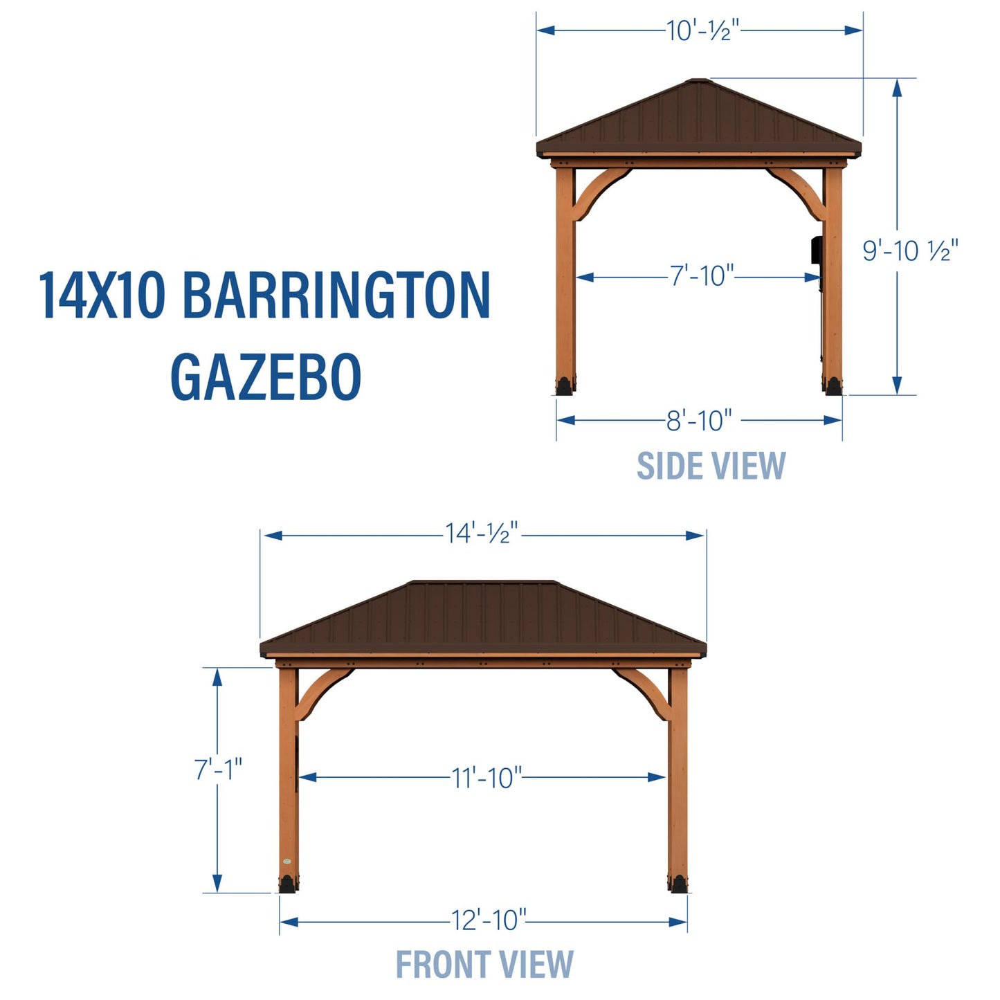 Backyard Discovery Barrington 14' x 10' Cedar Wood Outdoor Gazebo Pavilion with Hardtop Galvanized Steel Hip Roof, Snow Support, Wind Resistance, PowerPort, Shade for Garden, Patio, Deck, Entertaining