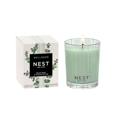 NEST New York Scented Votive Candle, Wild Mint & Eucalyptus - 2 oz - Up to 28-Hour Burn Time - Reusable Glass Vessel