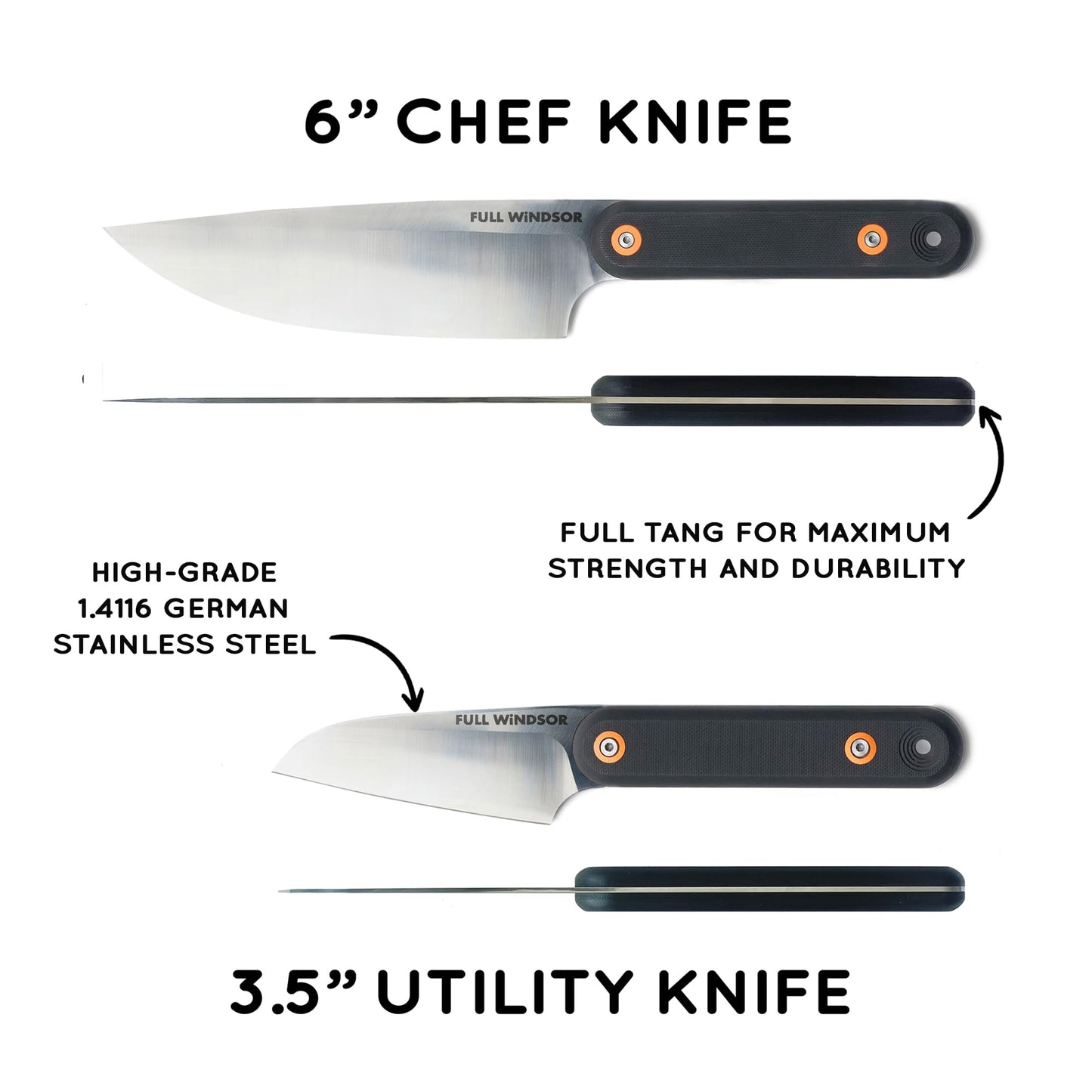 FULL WINDSOR - MagKnives Magnetic Camping Cutting Board and Knife Set - Portable Camping Kitchen Prep Kit with 2 Wood Cutting Boards, 6" Chef Knife, 3.5" Utility Knife, Carry Bag for Outdoor Cooking