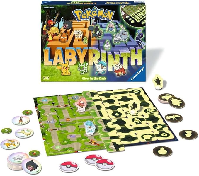 Ravensburger Pokémon Labyrinth Glow in the Dark - Sliding Fun with Your Favorite Pokémon - Playable in Light and Dark for 2-4 Players Ages 7 and Up