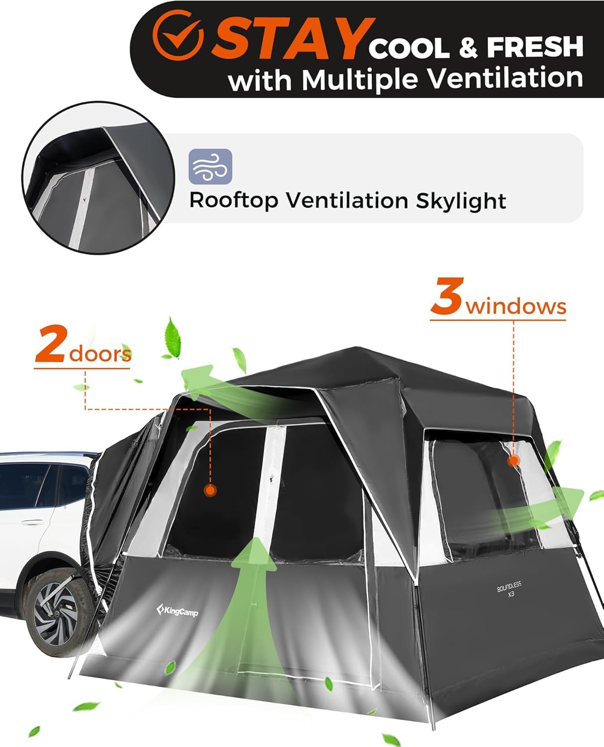 KingCamp SUV Tent, Instant 6-8 Person Waterproof & Windproof Tailgate Car Camping Tent with Movie Screen for Family Camping & Outdoor Adventures